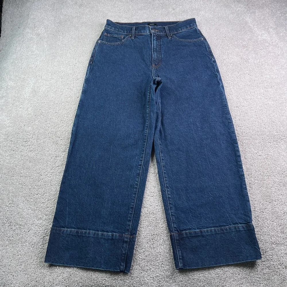 Express Jeans Womens 10 Regular Blue Wide Leg Ankle High Rise Stretch Denim